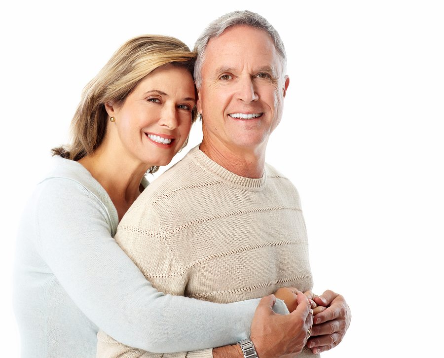 Happy senior couple in love. Isolated on white.